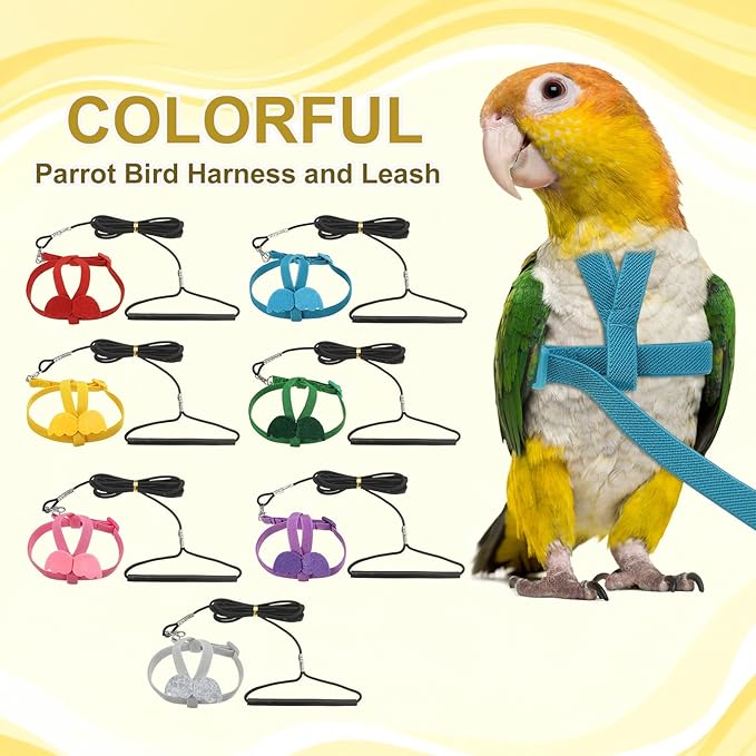Bird Harness Leash, Adjustable Pet Parrot Bird Harness and Leash Lightweight Anti-Bite Flight Training Rope with Cute Wing, (Purple, XS), Intended for Parrots/Pigeons/Budgies