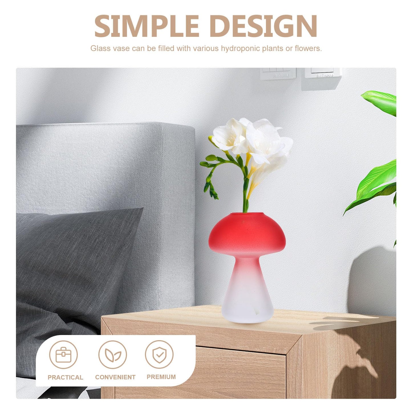 HEANUJJ Glass Mushroom Vases 3pcs Set, Red Small Decorative Glass Terrarium Vases for Hydroponic Plants, Creative Desktop Flower Centerpiece for Home and Office Decor