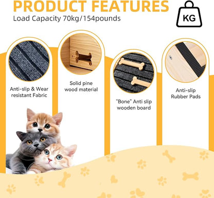 2-Pack Wooden Dog Ramp for Stairs - Natural Pine Wood Pet Step Ramp with Anti-Slip Bone Strips & Felt Padding, Stair Wedge for Small Medium Dogs, Indoor Home Safety Access for Injured Dogs