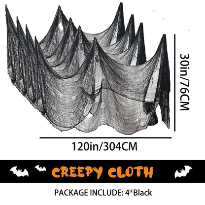 4-Pack Spooky Black Halloween Gauze - 30x120 Inch, Scary Cloth for Haunted House, Outdoor Patio, Garden, Indoor Wall Windows, Halloween Decorations