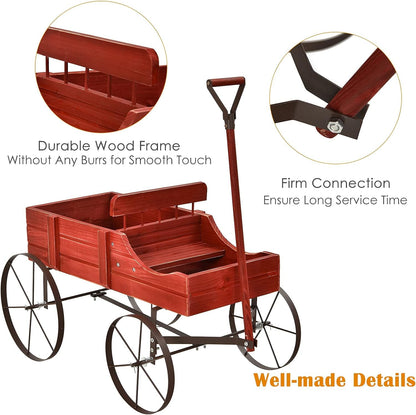Generic Amish Wagon Decorative Indoor or Outdoor Garden Backyard Planter ,Garden Decor (Red)