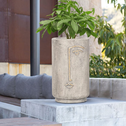 Asense Flower Pots Planters for Outdoor Indoor Garden, Smile Face Head Planter Plant Succulent Pots with Drainage Hole, Faux Concrete, Natural…