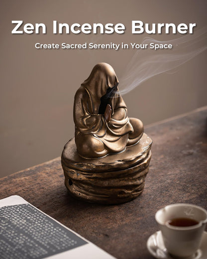 TEAVOR Ceramic Incense Burner for Cone & Coil – Faceless Buddha Statue for Protection, Evil Spirit Cleansing & Zen Meditation, Home Decor to Ward Off Negativity