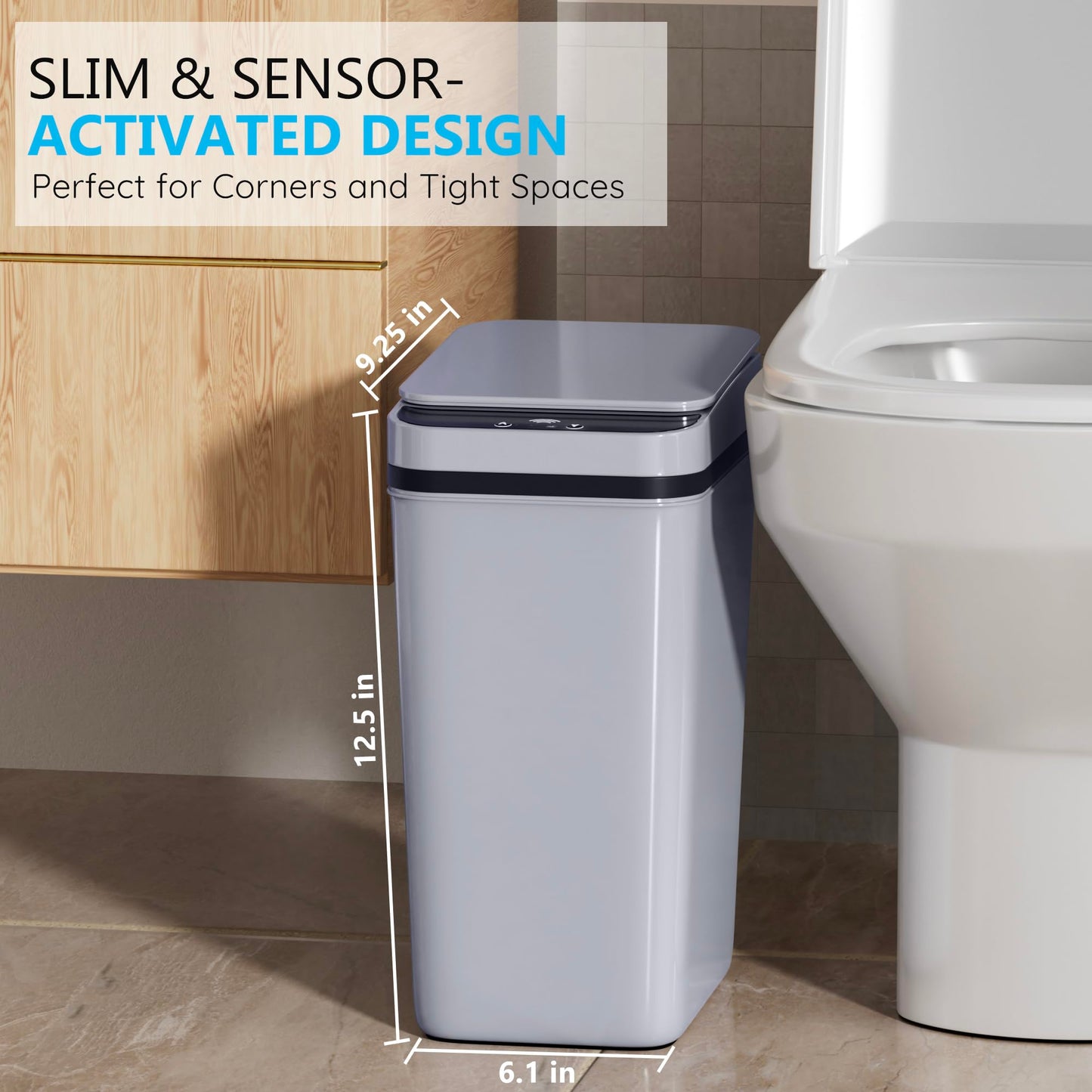 jinligogo 3Pack Bathroom Small Trash Can with Lid, 2.6 Gallon Touchless Automatic Garbage Can Slim Waterproof Motion Sensor Smart Trash Bin for Bedroom, Office, Living Room White/Black/Grey