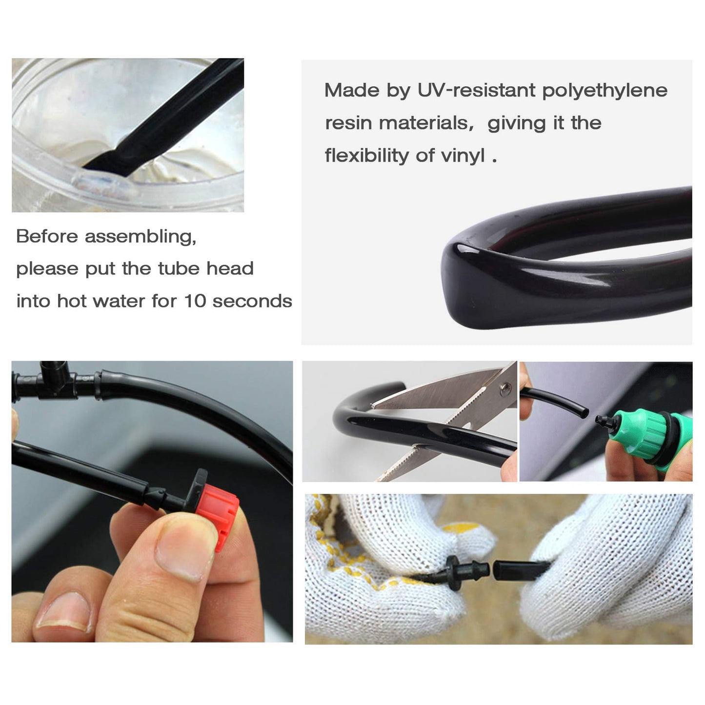 The Bundle of MIXC 20 Pack Quick Connector Drip Emitter Stream and MIXC 100FT 1/4 Inch Distribution Tubing Black
