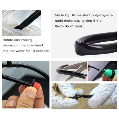 The Bundle of MIXC 20 Pack Quick Connector Drip Emitter Stream and MIXC 100FT 1/4 Inch Distribution Tubing Black