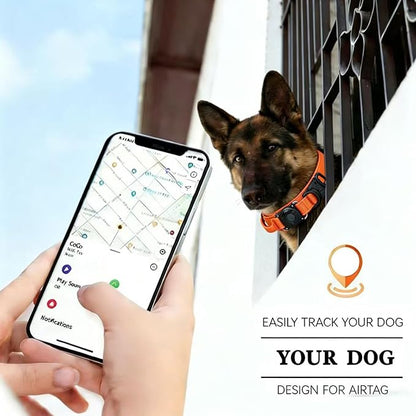 Upgraded AirTag Dog Collar,Waterproof Tactical Dog Collar with AirTag Holder, Control Handle and Metal Buckle,Heavy Duty Dog Collars for Large Dogs(Orange，XL