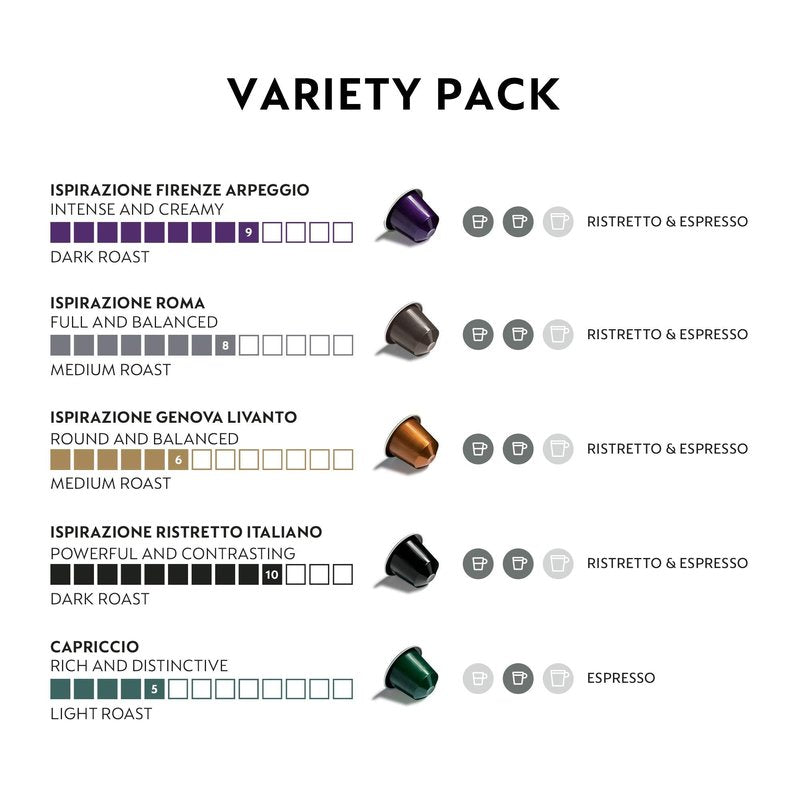 Nespresso Capsules Original Line, Ispirazione Favorites Variety Pack, Medium & Dark Roast Espresso Coffee, 50 Count Coffee Pods