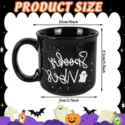 JarThenaAMCS 2Pcs 15oz Halloween Coffee Mugs Black White Ghost Ceramic Cups with Handle Hey Boo Drinking Mugs for Halloween Birthday Holiday Party