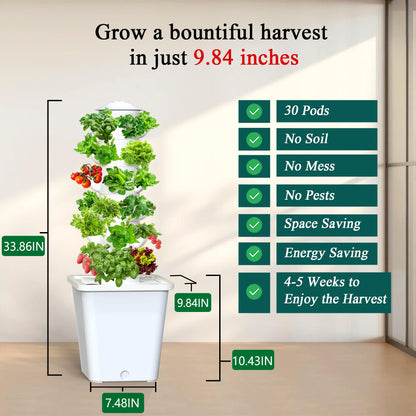 LYCereal Hydroponics Growing System, 30-Plant Indoor Hydroponic Tower with Pump System, Plants Germination Kit, Smart Aeroponic Herb Garden, Vertical Hydroponic System for Gardening Lover (No Seed)