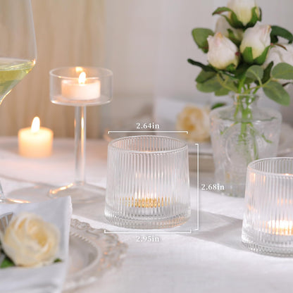 DARJEN Clear Ribbed Tealight Votive Candle Holders- 6Pack Glass Candle Holders for Table Centerpiece, Home Decor, Wedding Decor, Party Dinner