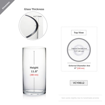 WGV Cylinder Vase Bulk, Width 6", Height 12", Clear Glass Container Terrarium Candle Holder for Wedding Centerpiece, Party Event, Home Office Decor, 4 Pieces