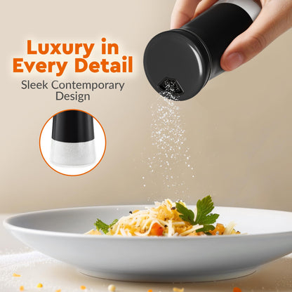 HOME EC Original Salt and Pepper Shakers Set with Adjustable Pour Holes - Black Salt Shaker and Pepper Shaker - Farmhouse Spice dispenser for salts, Ground peppercorn and spices