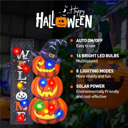 Vigor Home Halloween Lighted Garden Flag 12x18 Double Sided, Solar Outdoor Decor Yard Flags 8 Modes Led Jack-O-Lantern Welcome Halloween Pumpkins Decorations for Home Porch