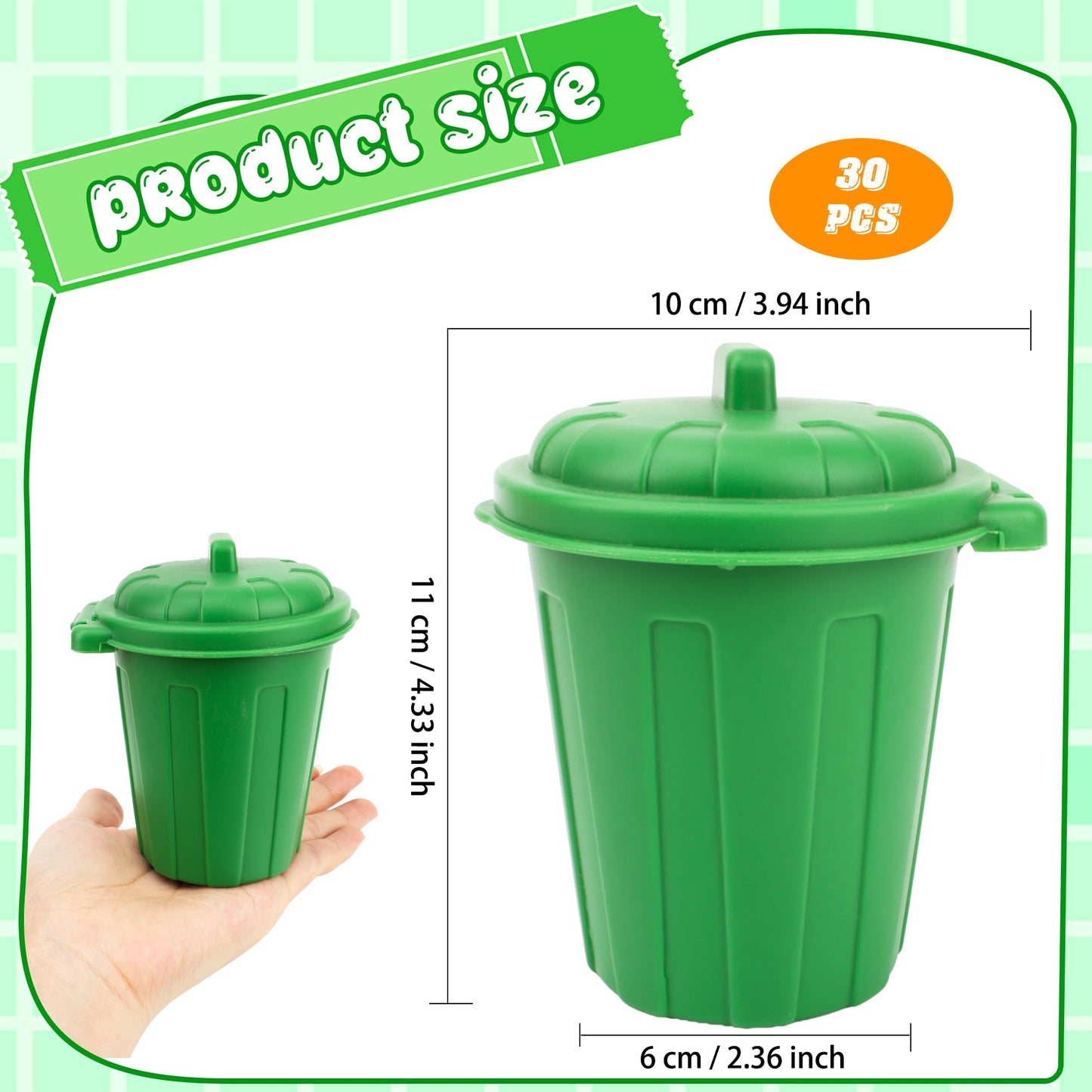 Swakuta 30 Pack Mini Green Trash Can Small Desktop Trash Can Miniature Garbage Bin with Lids Cute Miniature Garbage Cans for Pen Holder Desk Organizer Birthday Supplies Home School