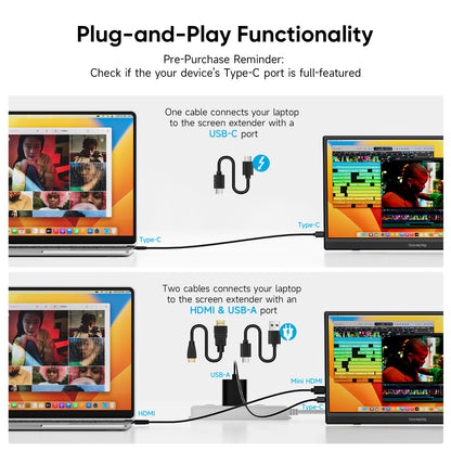 Dopesplay Portable Monitor, 15.6" FHD 1080P Portable Screen for Laptop with Adjustable Stand, USB-C HDMI Second External Monitor, Travel Screen Extender for Laptop Mac Phone PS4/5 Xbox Switch - Black