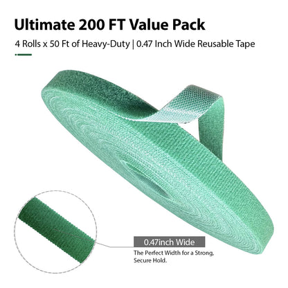 4 Rolls Plant Ties, Adjustable Garden Tape for Plant Twist Ties, Reusable Thicker Support for Growing Green Tape, Strong Grip, Tomato Vines Indoor Outdoor, 50 Ft X 0.47 Inch