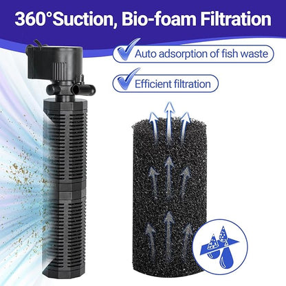 Yaubay 25W Aquarium Internal Filter for 75-150 Gallon Tanks, Power Biochemical Sponge Fish Turtle Tank Filter with Aeration System, Silent Submersible Filters, 317 GPH