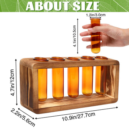 Glass Plant Propagation Station with 5 Test Tubes Colorful Planter Vase Birthday Gifts for Women in Wooden Stand