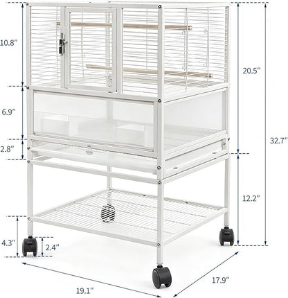 GarveeHome Small Bird Cage with Wheels, 40 Inch Parakeet Cage with Top Stand, 3 in 1 Bird Carrier for Parakeets, Canaries, Lovebirds, Small Quaker, Cockatiels, Budgie, Green Cheek,Conure
