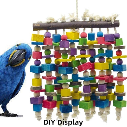 Bird Toys, Wood Wooden Colored 300pcs Parrot Toys for Large Birds, Multicolored Natural Wooden Blocks,African Grey Parrots, Macaws, Cockatoos,Parrot chew Toys, Aviary DIY Hanging Toys