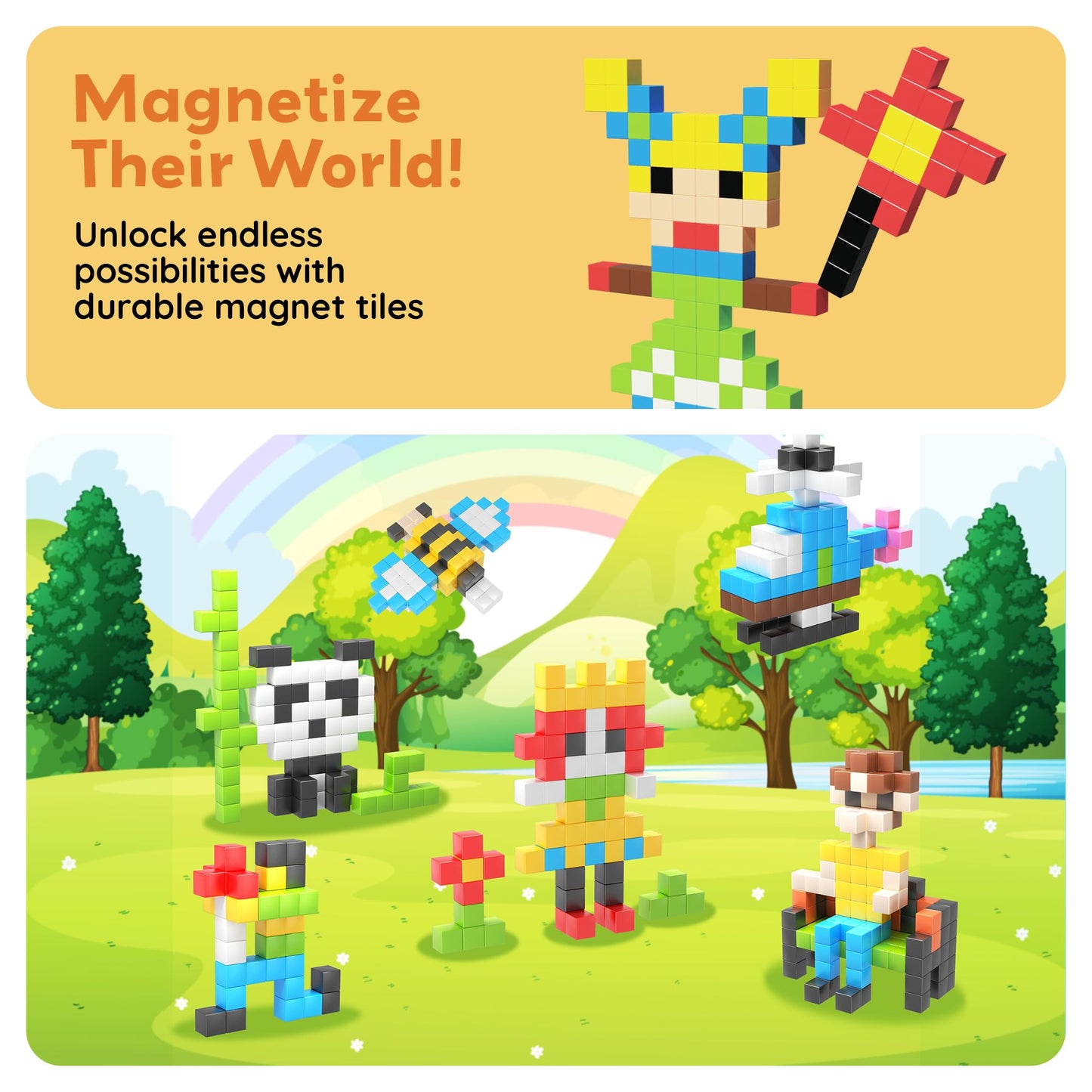 PicassoTiles 108pcs 1” Magnetic Puzzle Cubes Magnet Toys Preschool Construction Building Block Set Sensory Toy Early Education STEM Learning Come with Ideabook for Children Age 3+ Boy Girl PMC108