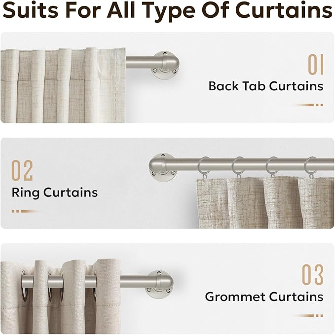 Zeerobee Curtain Rods for Windows 144 to 168, 1 Inch Industrial Wrap Around Brushed Nickel Curtain Rod, Indoor/Outdoor Room Divider Adjustable Drapery Pole, 144"-168"