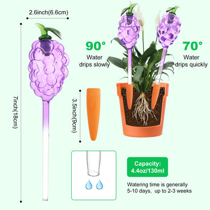 Yurucenus 3 Packs Grape Plant Watering Globes with Terracotta Stakes, Glass Self-Watering Planter Insert, Automatic Watering Bulbs for Indoor & Outdoor Plants, Refillable via Top Opening