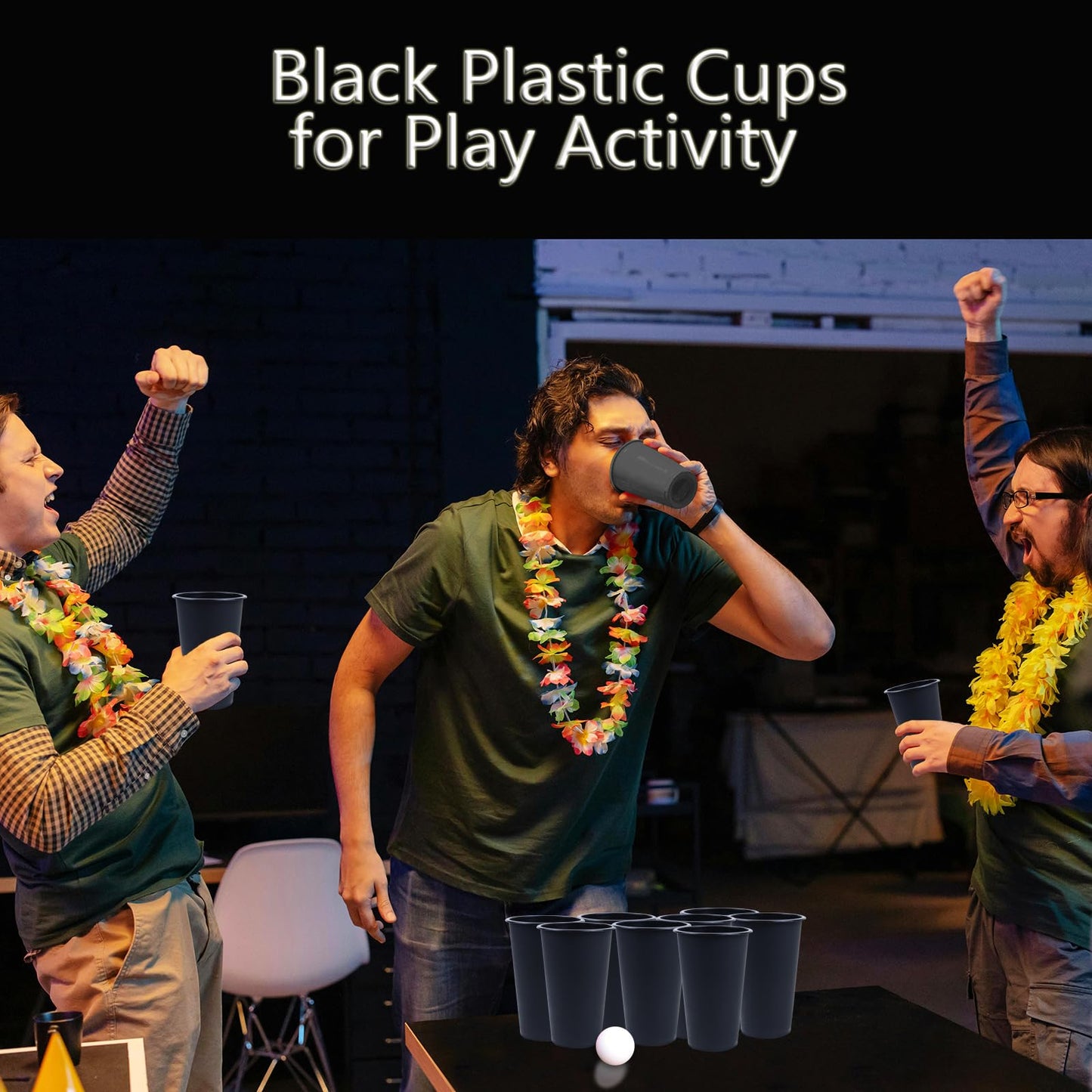 Ahongwenxi 50 Pack Black Plastic Cups with Lids and Straws, 16 oz Disposable Plastic Tumblers Iced Coffee Cups Travel Mug Cup for Juices Halloween Birthday Bachelorette Party Wedding (Black, 16 oz)