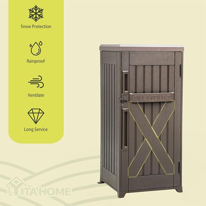 YITAHOME 60-Gallon Secure Package Delivery and Storage Box, Double-Wall Resin, Weatherproof, for Outdoor Use, Curbside or Porch, 8.5 Cubic Feet, Brown