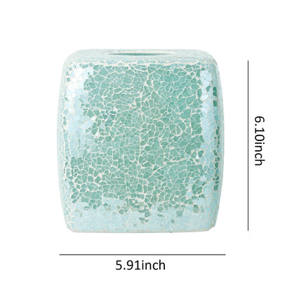Handmade Mosaic Glass Tissue Box Cover, Square Decorative Holder, Turquoise Color