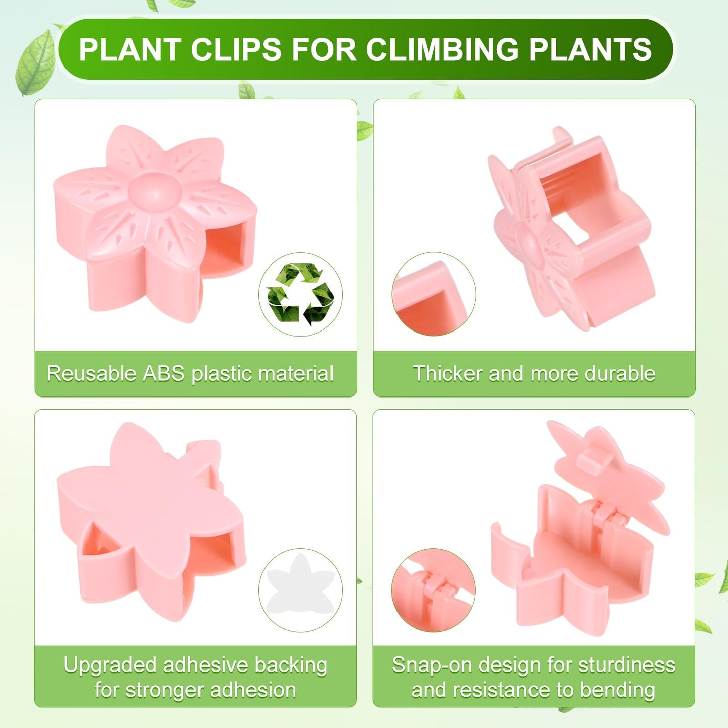 M METERXITY 100 Pack Plant Wall Clips, Self-Adhesive Plant Climbing Wall Clips Fixer with Acrylic Adhesive Sticker for Vine Support/Indoor/Outdoor Decor [Plum Blossom-Pink]