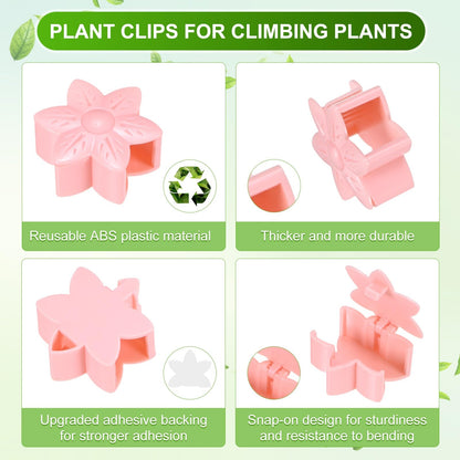 M METERXITY 20 Pack Plant Wall Clips, Self-Adhesive Plant Climbing Wall Clips Fixer with Acrylic Adhesive Sticker for Vine Support/Indoor/Outdoor Decor [Plum Blossom-Pink]