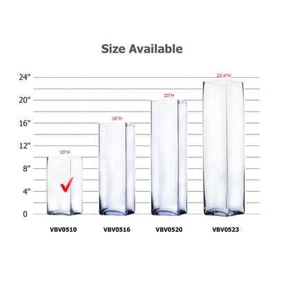 WGV Tall Square Vase Glass Block, Length 5", Height 10", Clear Large Floral Plant Container, Fish Tank, Planter Terrarium for Wedding Party Event, Home Office Decor, 1 Piece