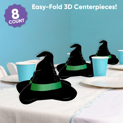 Big Dot of Happiness 3D Witch Centerpiece Table Decorations, Freestanding Good Pink and Green Birthday Decor, Witch Halloween Party Centerpieces - 8 Count