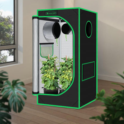 Green Hut Grow Tent 24"x24"x48" 600D Mylar Hydroponic Indoor Grow Tents with Observation Window, Removable Floor Tray and Tool Bag for Indoor Plant Growing 2x2