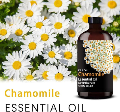Chamomile Essential Oil, Chamomile Oil 4 Fl Oz 120ML for Diffuser Humidifier Yoga Cleaning DIY Candle Soap Making Perfume Gift for Women Essential Oils FRAOIL (Chamomile 4 Fl Oz (Pack of 1))