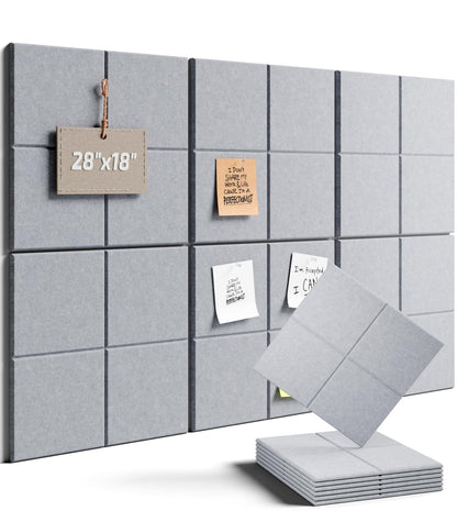 Felt Bulletin Board Tiles -28"x18" Cork Board Alternative for Office Decor, Push Pin Board Wall Organizer 6-Pack - Soft Gray