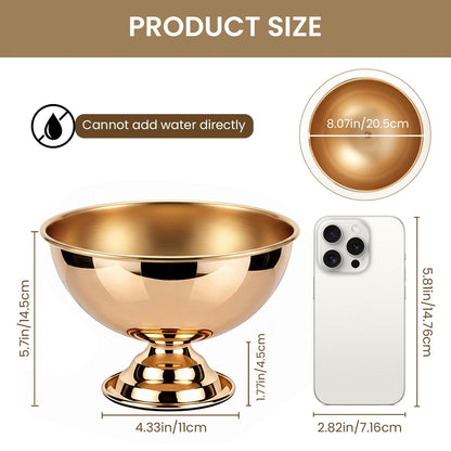 fehiuji Gold Vases for Centerpieces 2 Pack, 8.07 Inch Electroplated Mirror Finish Footed Bowl for Wedding & Home Decor