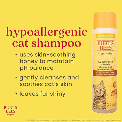Burt's Bees for Pets Hypoallergenic Cat Shampoo with Shea Butter and Honey, Gentle Formula for Indoor Cats with Dry or Sensitive Skin, pH Balanced, Fragrance-Free, 10 Fl Oz
