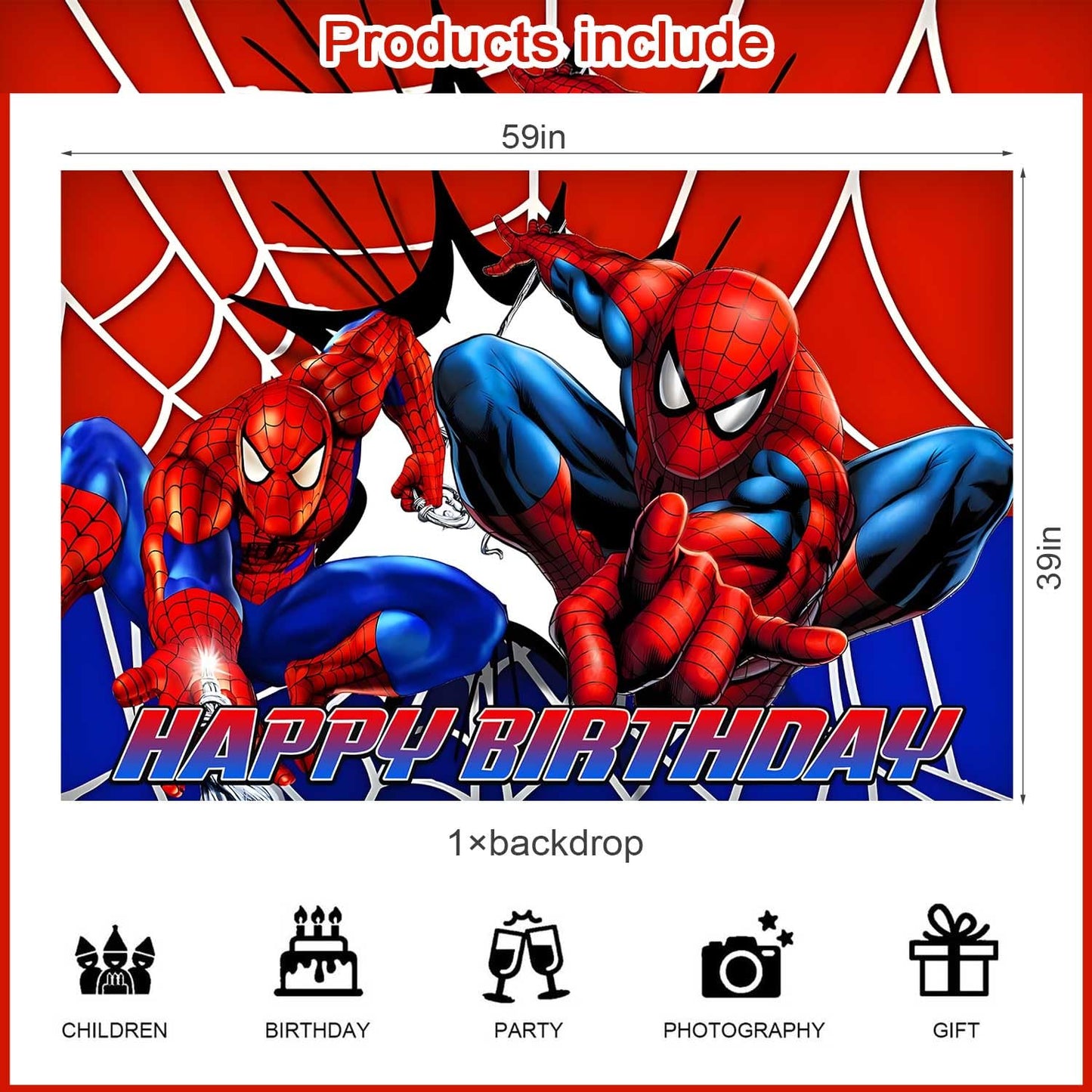 Spider Web Birthday Decorations Include Latex Balloon,Cupcake Topper, Happy Birthday Balloons,Backdrop Set for Boys Kids Cartoon Party Supplies