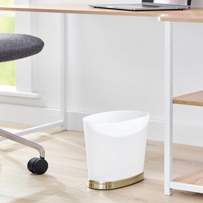 iDesign Slim Bathroom Trash Can, Small Plastic Garbage Can for Bedroom, Office, Desk, or Dorm, Frost/Soft Brass