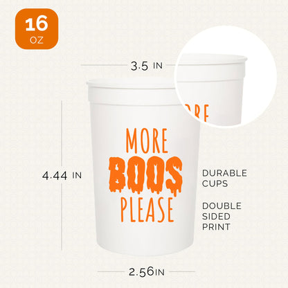 More Boos Please Halloween Cups For Adults, Set of 12 Party Cups, 16 Oz Each Reusable Plastic Cup, Halloween Party Favors For Adults, Perfect Spooky Cup for Drinkware and Decorations