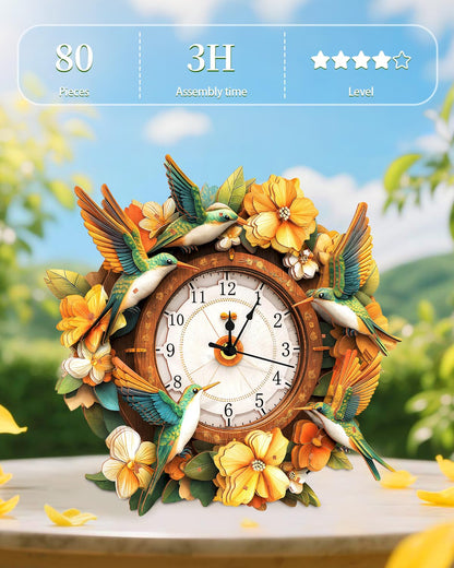 Rnfinewow 3D Wooden Puzzles for Adults, Hummingbird Clock with Pendulum Model Kit, 3D Puzzles for Adults Room Home Decor DIY Wall Clock Kit, Holiday Birthday for Men Women Teens