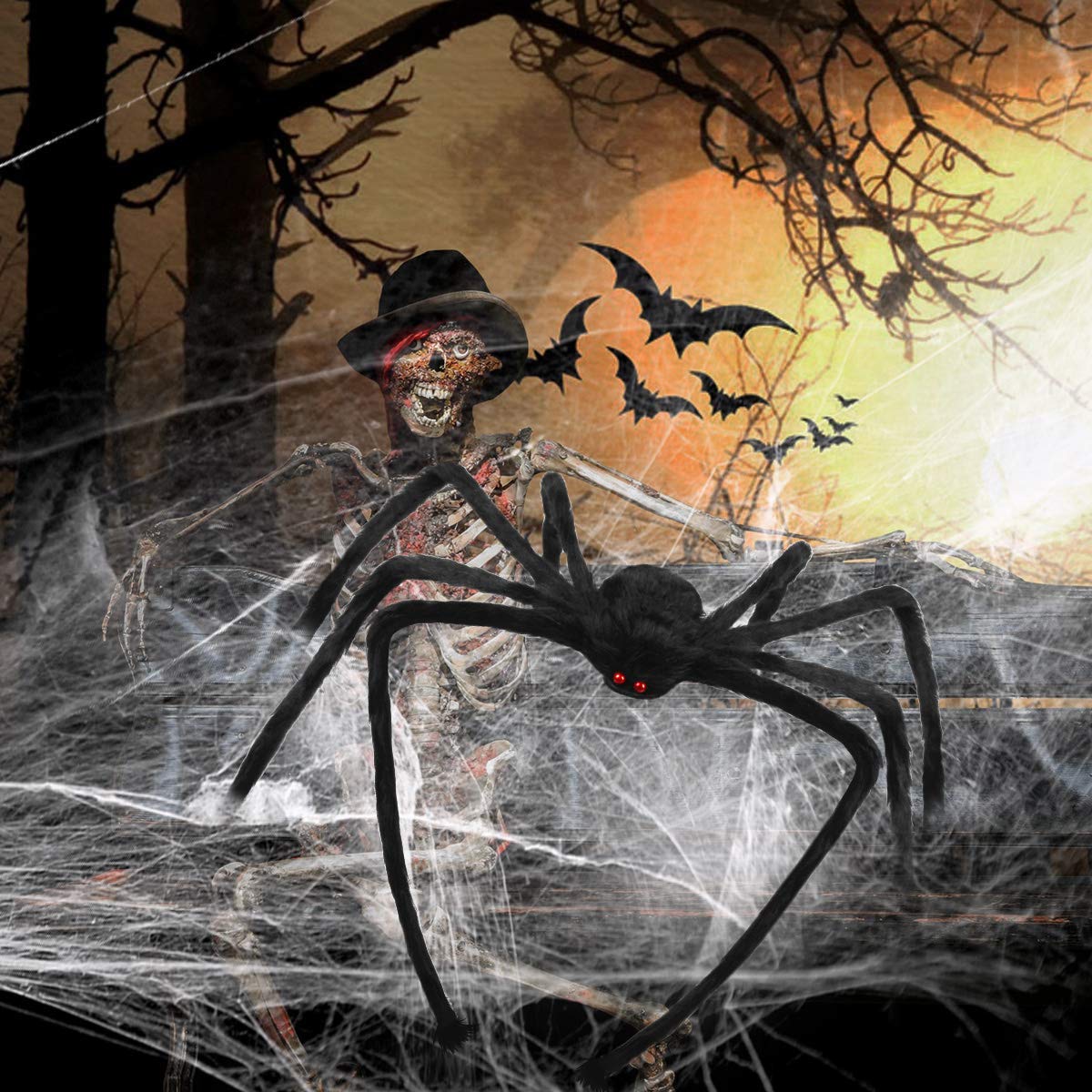 WOBOX Halloween Giant Spider, 3.0FT Large Foldable Spider Fake Hairy Spider Scary Decorations Halloween Spider Outdoor Yard