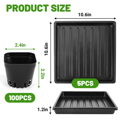 warmfarm 100 Pics Nursery Pots with 5 Pics Sturdy Seedling Trays, Space-Saving Gardening Kit for Indoor and Outdoor Use
