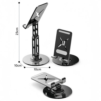 Briteroh All-Metal Cell Phone Stand 360° Rotatable & Height Adjustable - 25KG Super Load-Bearing, Foldable Desk Stand for Phone, Compatible with iPhone 17/16/15/14 (Black)