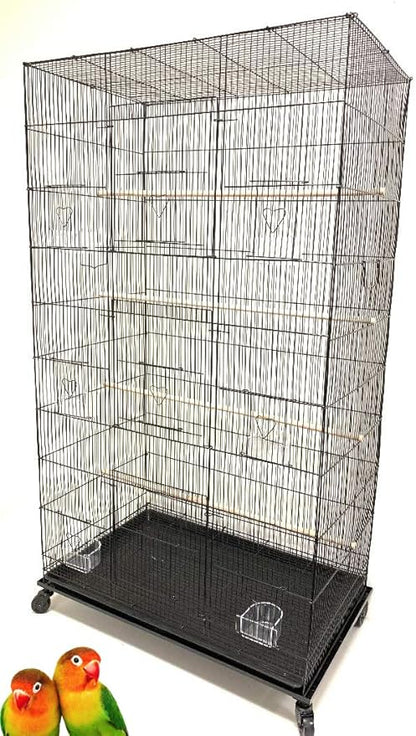 55" X-Large with 3/8-Inch Tight Bar Spacing for Multiple Flight Small Size Bird Aviary Budgie Canary Finches Breeding Home Cage with Removable Rolling Stand
