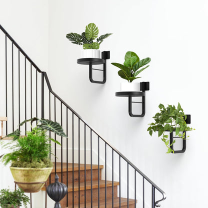 JOPBENG Wall Plant Holder, 7.9 Inch Hanging Plant Holder Wall Planters for Indoor Plants, Wall Mounted Plant Holder Window Plant Shelves for Outdoor Metal Wall Planter Black 2Pcs
