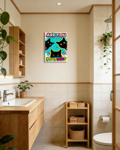 DUFIPOR Funny Black Cat Bathroom Wall Art, Are You Pooping? Graffiti Pop Art Canvas Prints, 12x16 Inch Humorous Bathroom Decor for Washroom Restroom, Trendy Cat Lover Gifts for Bathroom Wall Decor